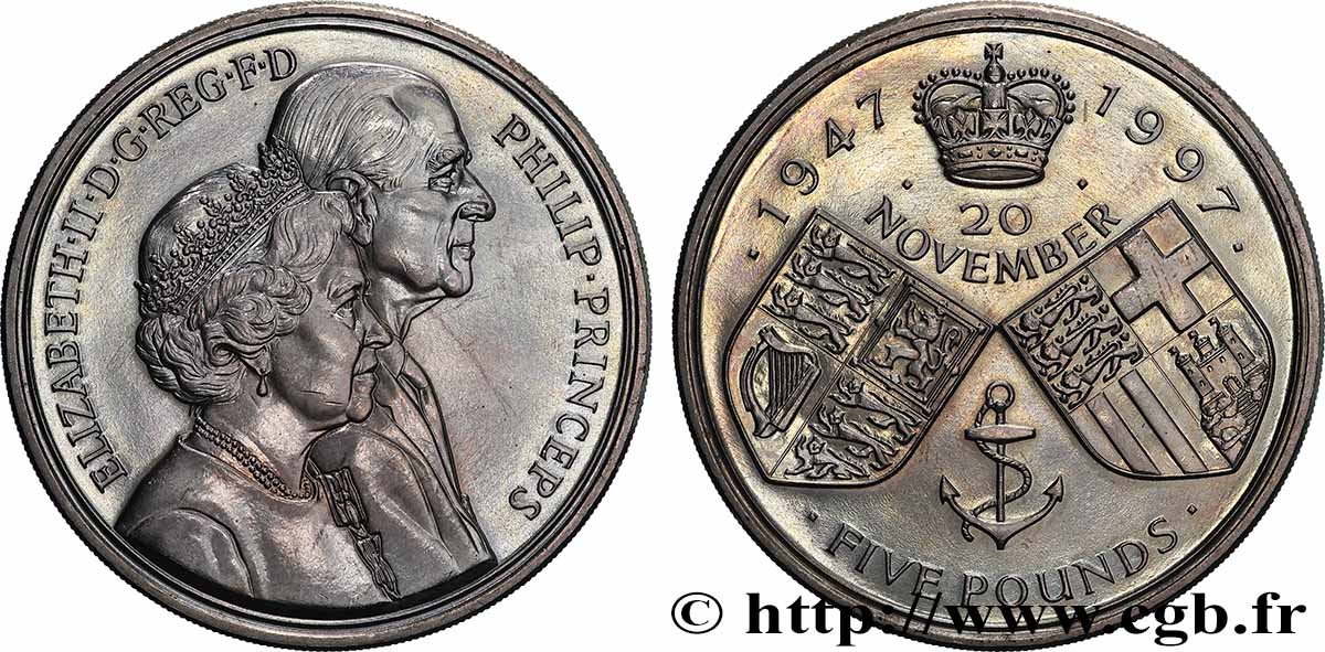ROYAUME-UNI 5 Pounds 50e anniversaire de mariage de la reine Élisabeth II 1997  SPL 