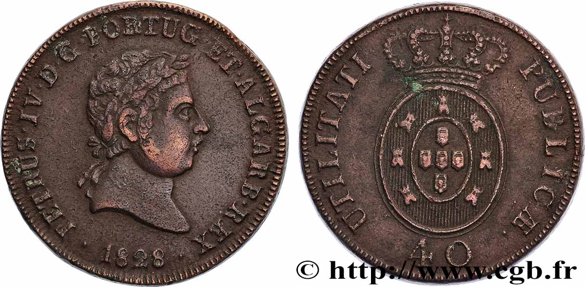 PORTUGAL 1 Pataco ou 40 reis Pierre IV 1828  fVZ 
