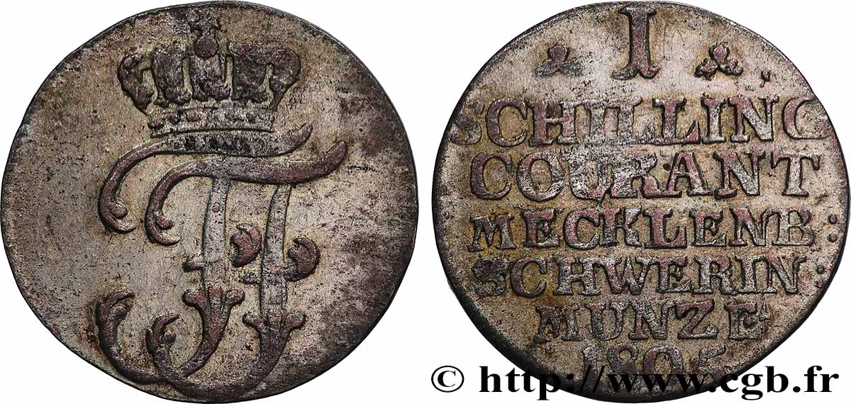 ALLEMAGNE - GRAND DUCHÉ DE MECKLEMBOURG-SCHWERIN 1 Schilling 1805  TTB+ 