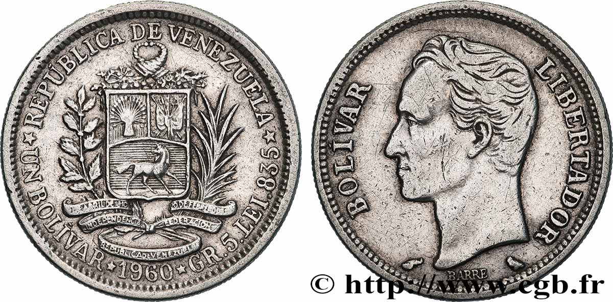 VENEZUELA 1 Bolivar 1960 Paris XF 