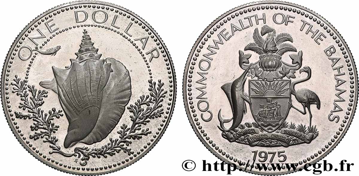 BAHAMAS 1 Dollar Proof Conque 1975 Franklin Mint SPL 
