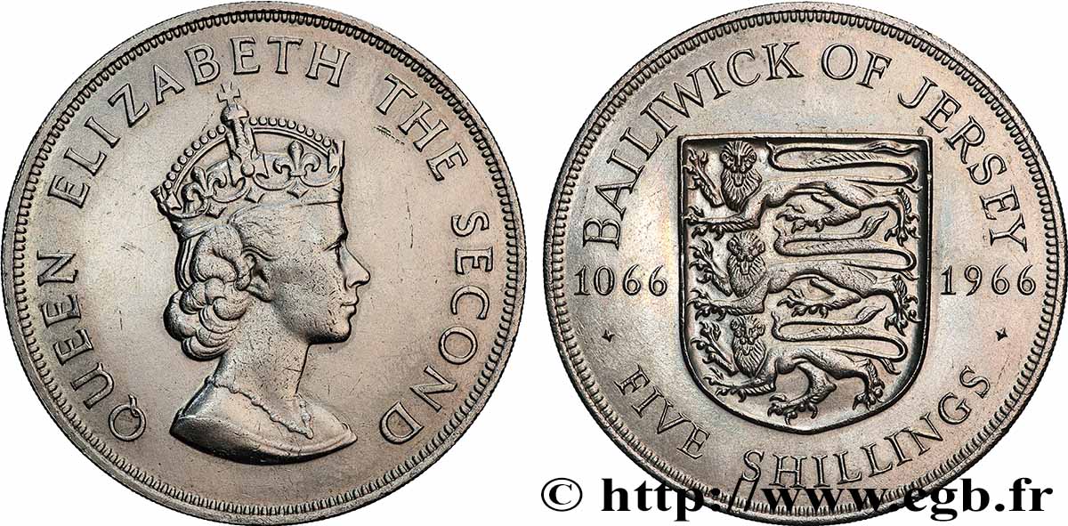 JERSEY 5 Shillings 900e anniversaire de la Bataille d’Hastings 1966 Londres SUP 