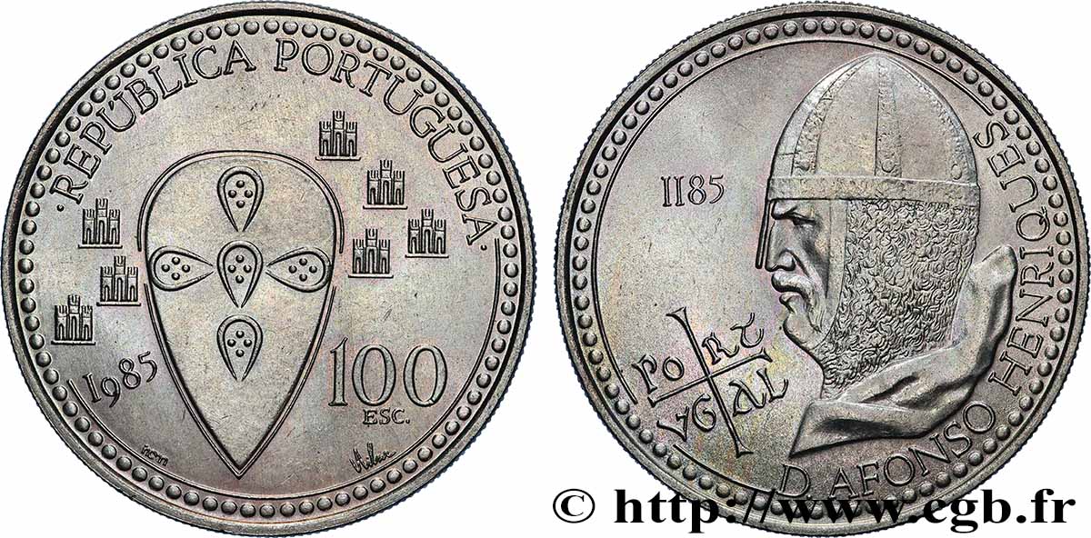 PORTUGAL 100 Escudos 800e anniversaire de la mort du roi Alfonso Henriques 1985 Lisbonne SUP 