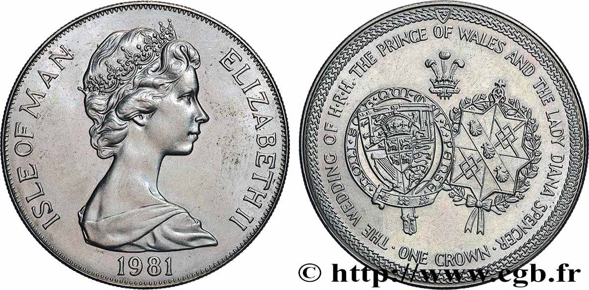 ÎLE DE MAN 1 Crown mariage princier du prince Charles et de lady Diana 1981 Pobjoy Mint SUP 