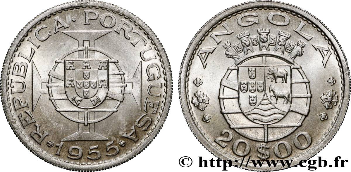 ANGOLA 20 Escudos emblème du Portugal 1955  SUP 
