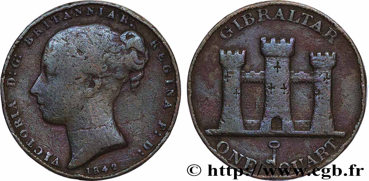 GIBRALTAR 1 Quart Victoria 1842  TB 