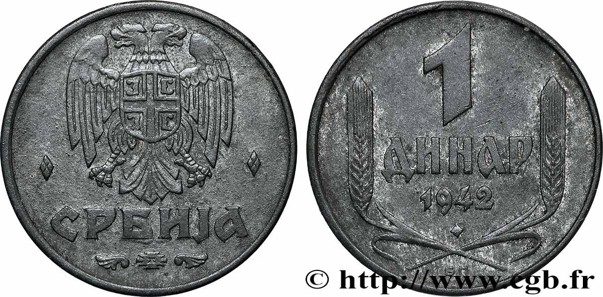 SERBIA 1 Dinar territoire sous commandement militaire allemand 1942 Budapest XF 