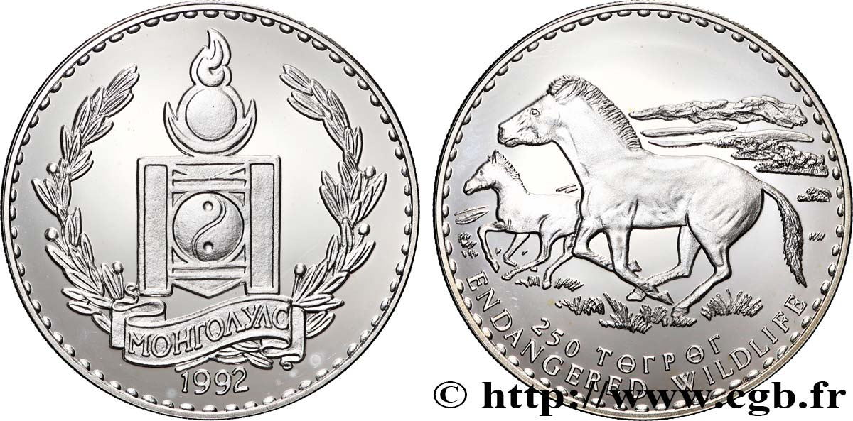 MONGOLIE 250 Tögrög Chevaux de Przewalski 1992  SPL 