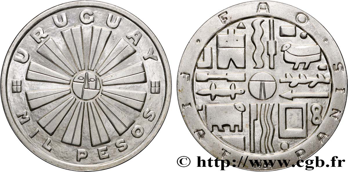 URUGUAY 1000 Pesos F.A.O. 1969 Santiago SUP 