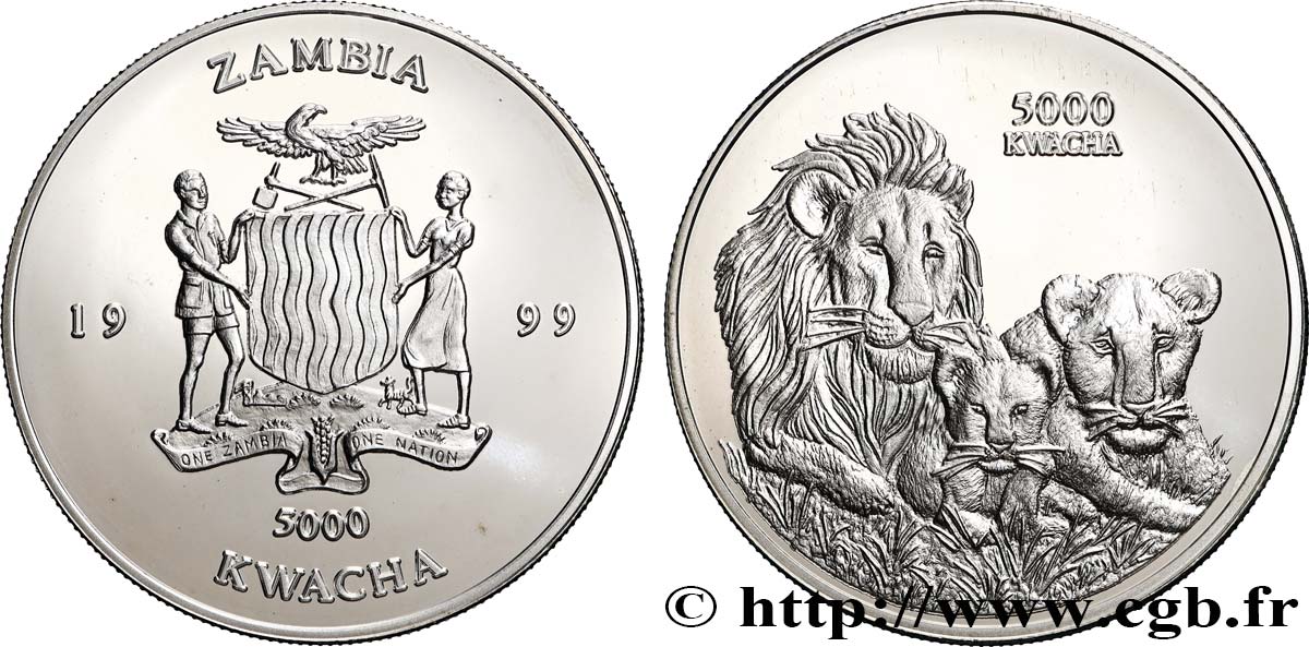 ZAMBIE 5000 Kwacha Proof Lions 1999  FDC 