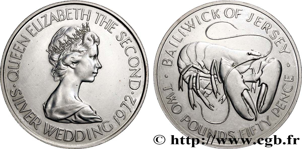 JERSEY 2 Pounds 50 Pence noces d’argent 1972  SUP 