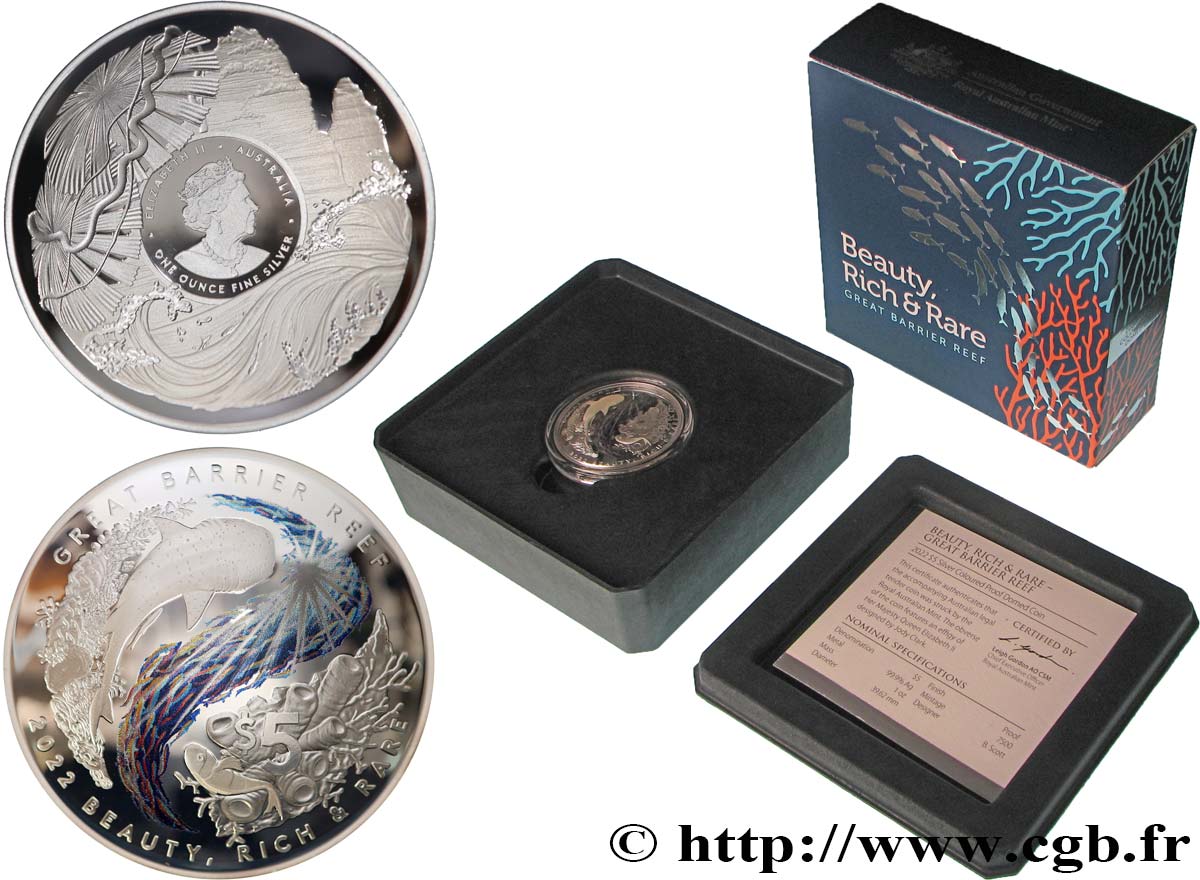 AUSTRALIE 5 Dollars Proof Grande Barrière de Corail 2022  FDC 
