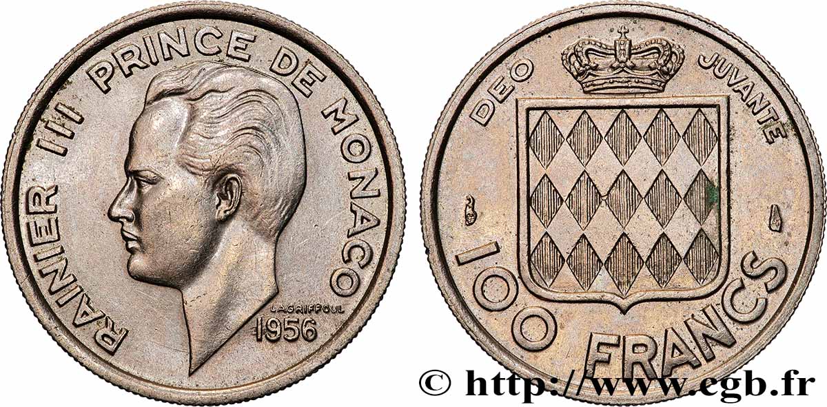 MONACO 100 Francs Rainier III 1956 Paris AU 