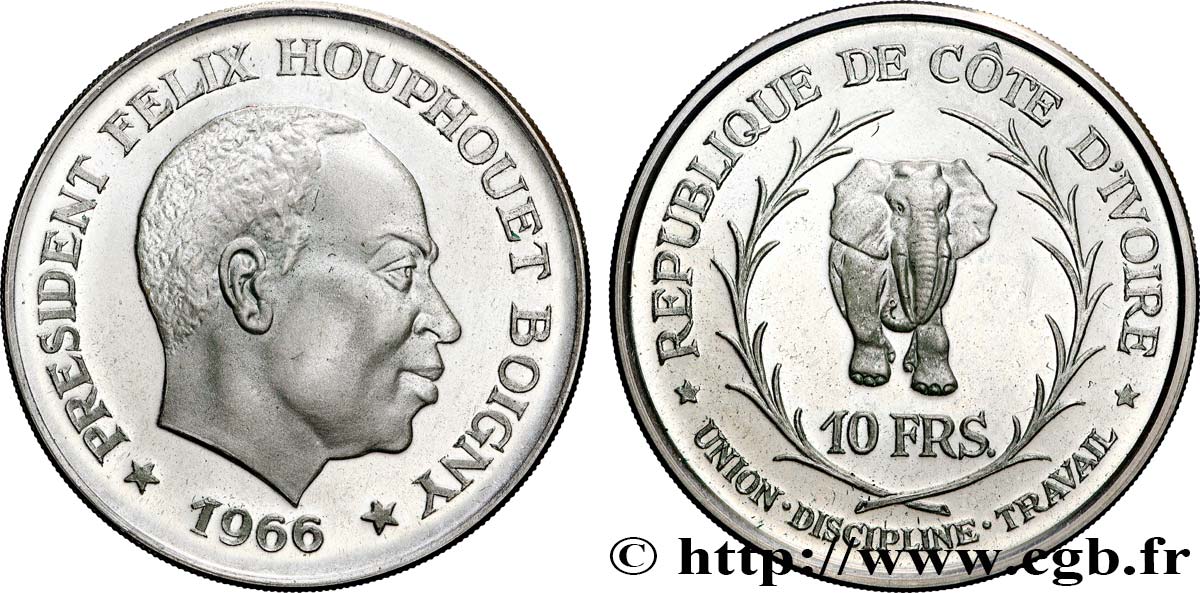 CÔTE D IVOIRE 10 Francs Félix Houphouet Boigny 1966  SPL 