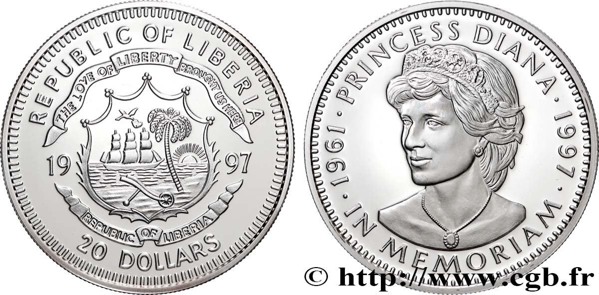 LIBERIA 20 Dollars Proof armes / Princesse Diana 1997  FDC 