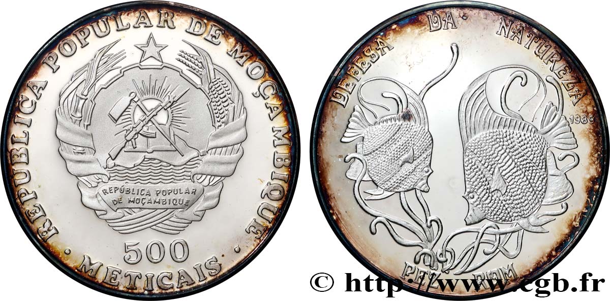 MOZAMBIQUE 500 Meticais Proof poissons 1989  SPL 