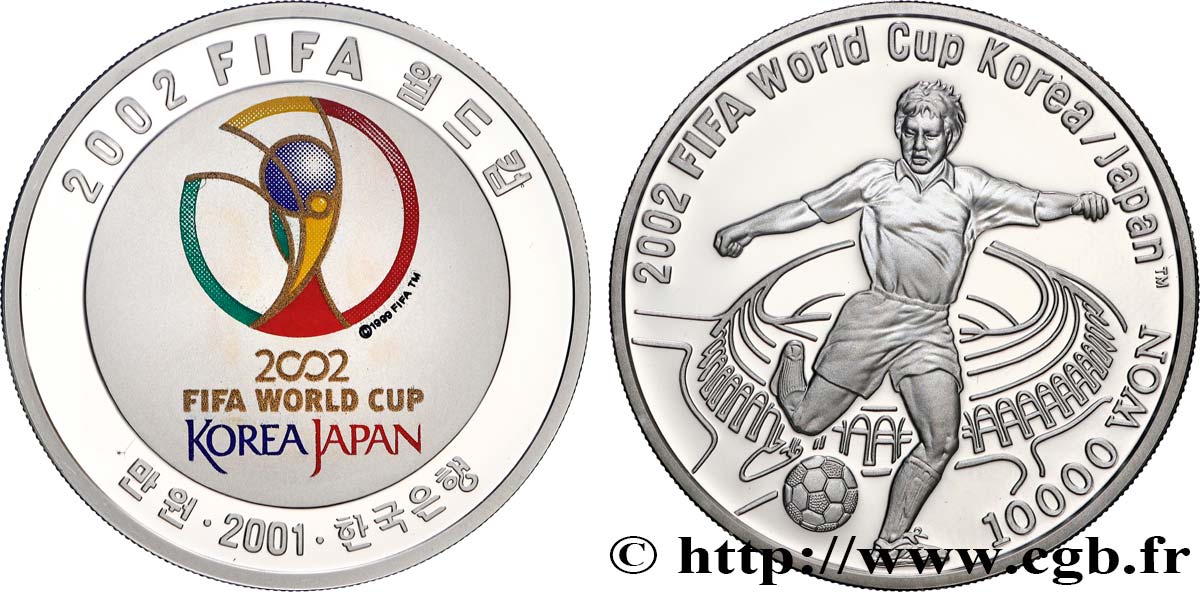 CORÉE DU SUD 10000 Won Proof Coupe du Monde FIFA 2002 2001  FDC 