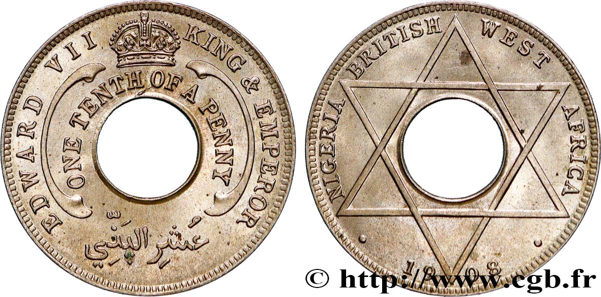 AFRIQUE OCCIDENTALE BRITANNIQUE 1/10 Penny Edouard VII 1908 Londres SUP 
