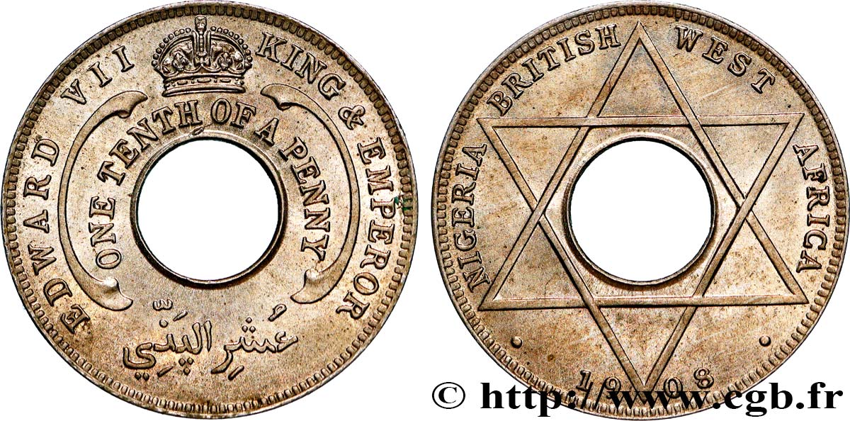 AFRIQUE OCCIDENTALE BRITANNIQUE 1/10 Penny Edouard VII 1908 Londres SUP 
