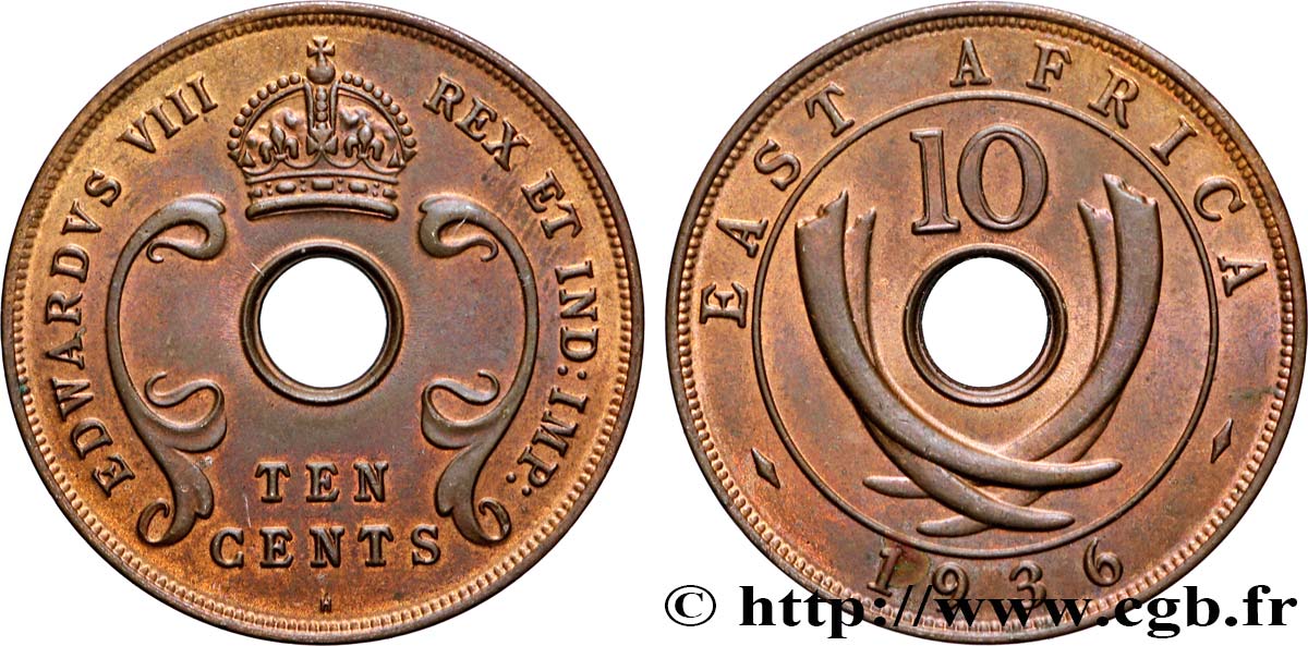 AFRIQUE DE L EST 10 Cents frappe au nom d’Edouard VIII 1936 Londres SUP 