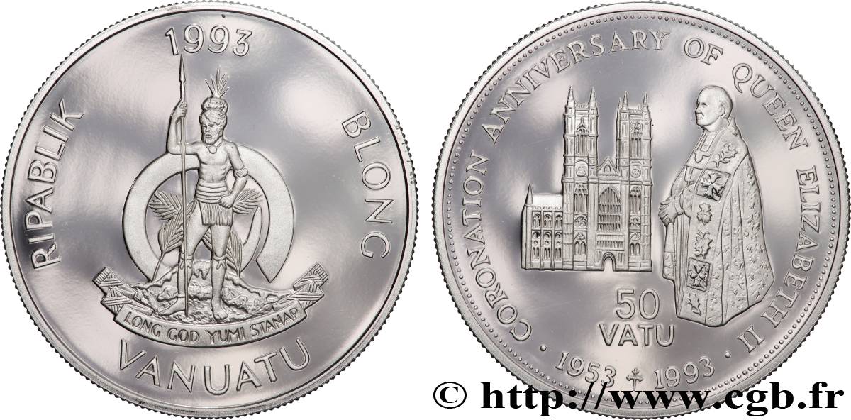VANUATU 50 Vatu Proof 40e Anniversaire du couronnement d’Elizabeth II 1993  SPL 