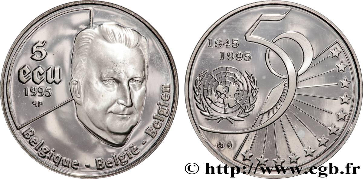 BELGIQUE 5 Ecu Proof 50e anniversaire de l’ONU 1995  SPL 