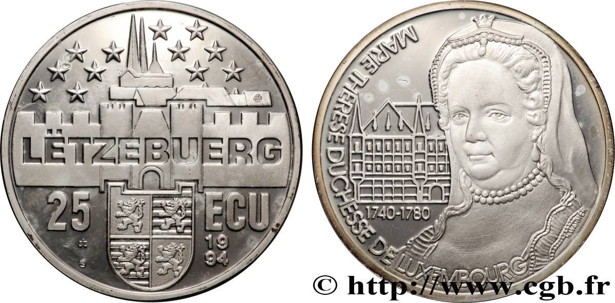 LUXEMBOURG 25 Ecu Proof Marie-Thérèse Duchesse du Luxembourg 1994  SPL 