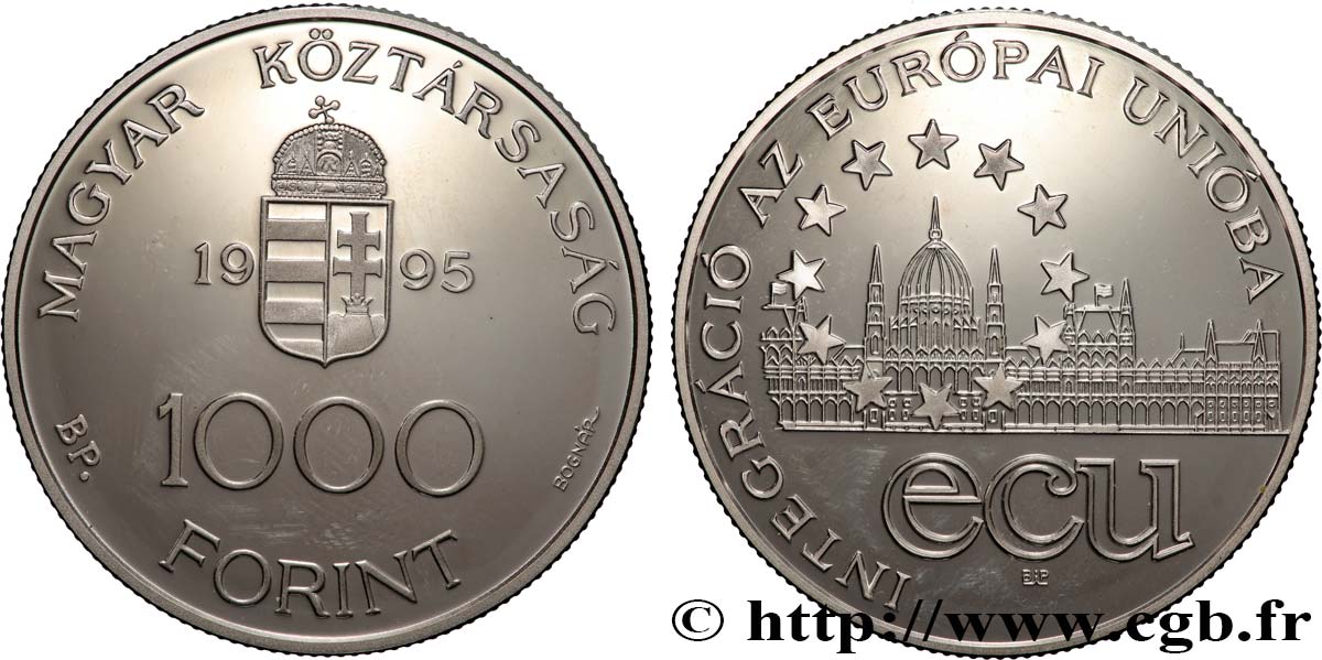 HUNGARY 1000 Forint Proof Intégration à l’Union Européenne 1995 Budapest MS 