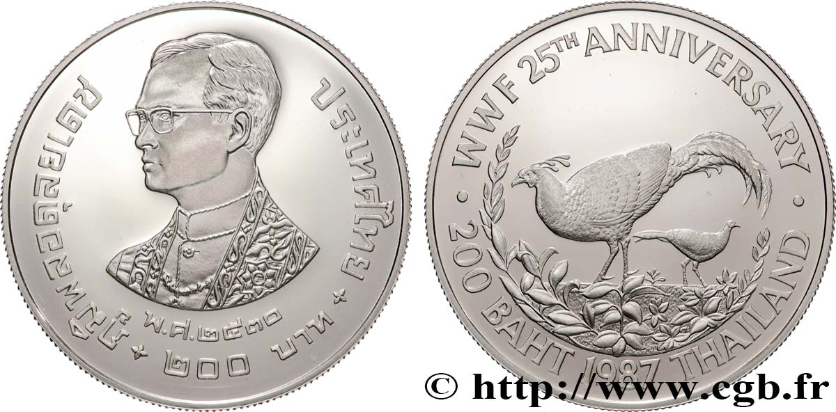 THAILANDIA 200 Baht Proof Faisans 1987  MS 