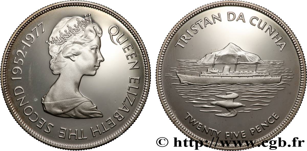 TRISTAN DA CUNHA 25 Pence Proof 25e anniversaire du couronnement d’Elizabeth II 1977  SPL 