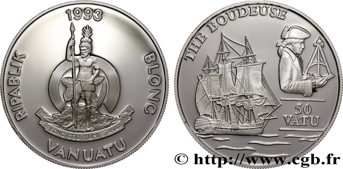 VANUATU 50 Vatu Proof Frégate La Boudeuse 1993  SPL 