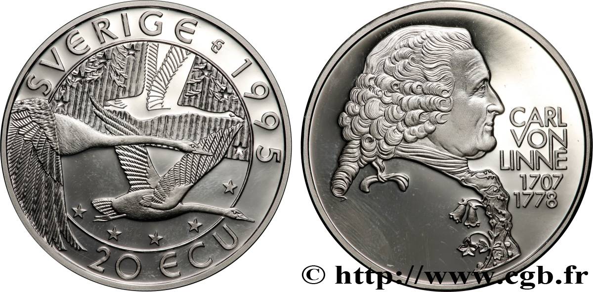 SWEDEN 20 Ecu Proof Carl von Linné 1995  MS 