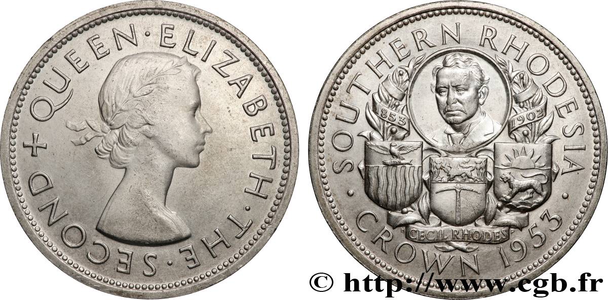 RODESIA MERIDIONALE 1 Crown Elisabeth II centenaire de la naissance de Cécil Rhodes 1953  q.SPL 