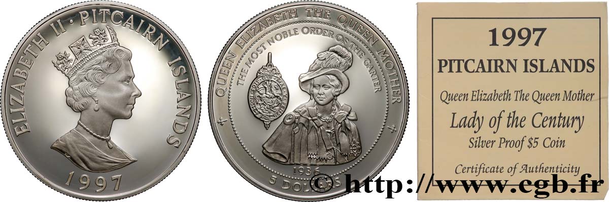 ISLAS PITCAIRN 5 Dollars Proof Reine Mère 1997  FDC 