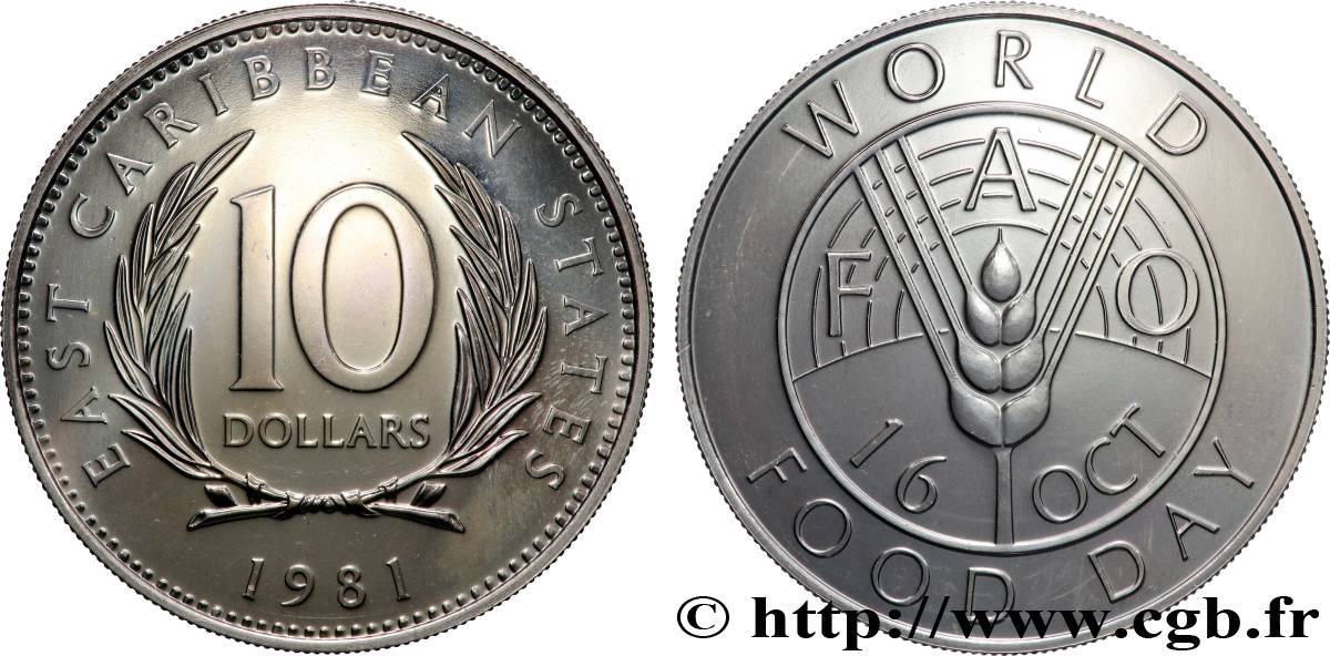 OSTKARIBISCHER STAATEN 10 Dollars FAO Journée Mondiale de l’Alimentation 1981  fST 