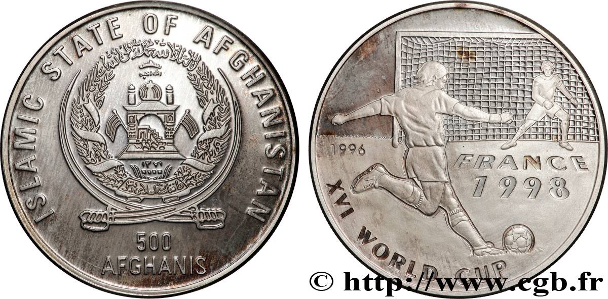 AFGHANISTAN 500 Afghanis Proof XVIe coupe du Monde de football France 1998 1996  SPL 