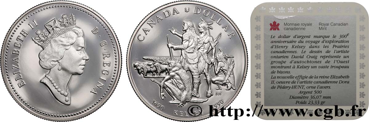 CANADA 1 Dollar proof Elisabeth II / L’explorateur et trappeur Henry Kelsey 1990  SPL 