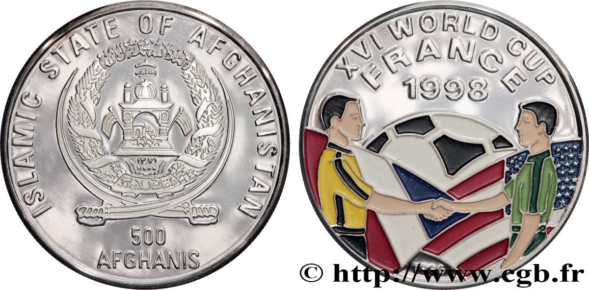 AFGHANISTAN 500 Afghanis Proof XVIe coupe du Monde de football France 1998 1996  SPL 