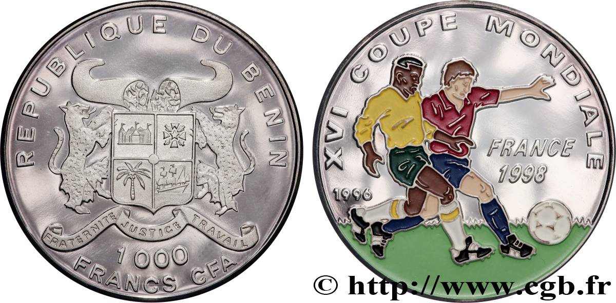 BÉNIN 1000 Francs CFA Proof Coupe du monde de football France 1998 1996  SPL 