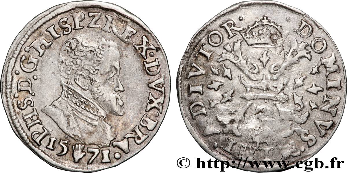 SPANISCHE NIEDERLANDE - HERZOGTUM BRABANT - PHILIPPE II 1/10 Écu 1571 Anvers SS 