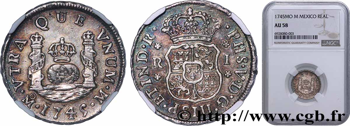 MEXIQUE - PHILIPPE V D ESPAGNE 1 Real 1745 Mexico SUP58 NGC