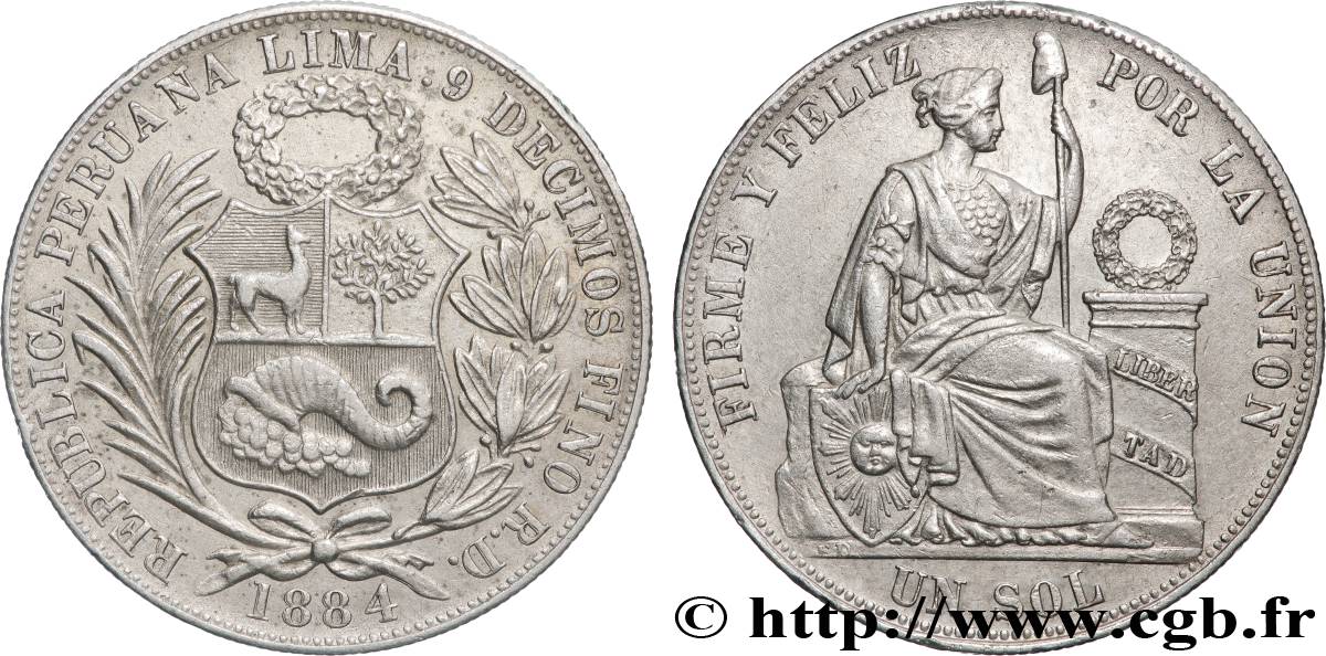 PÉROU 1 Sol 1884 Lima TTB+ 
