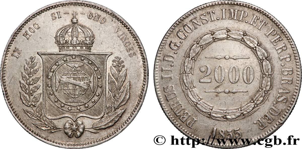 BRÉSIL - EMPIRE DU BRÉSIL - PIERRE II 2000 Reis  1855  AU 
