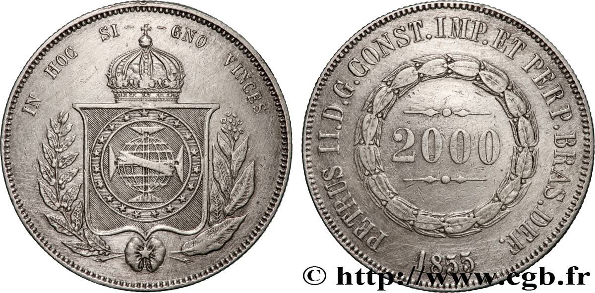 BRÉSIL - EMPIRE DU BRÉSIL - PIERRE II 2000 Reis  1855  TTB+ 