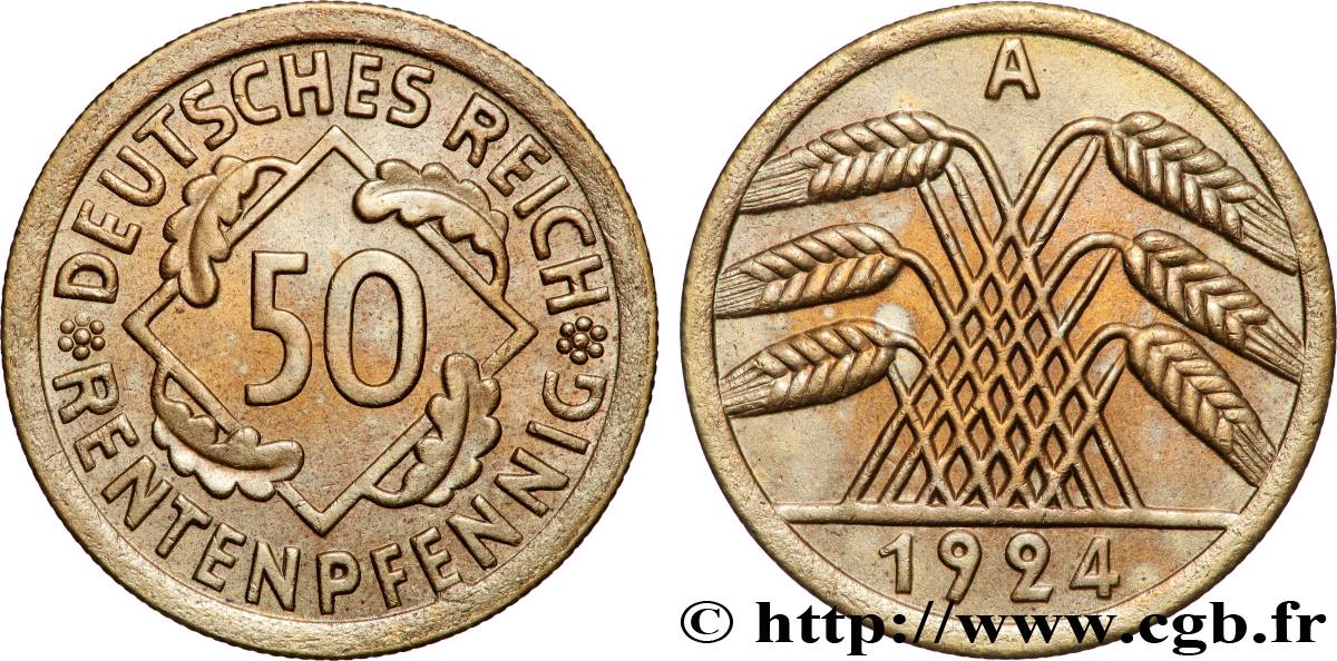 ALLEMAGNE 50 Rentenpfennig gerbe de blé 1924 Berlin TTB+ 