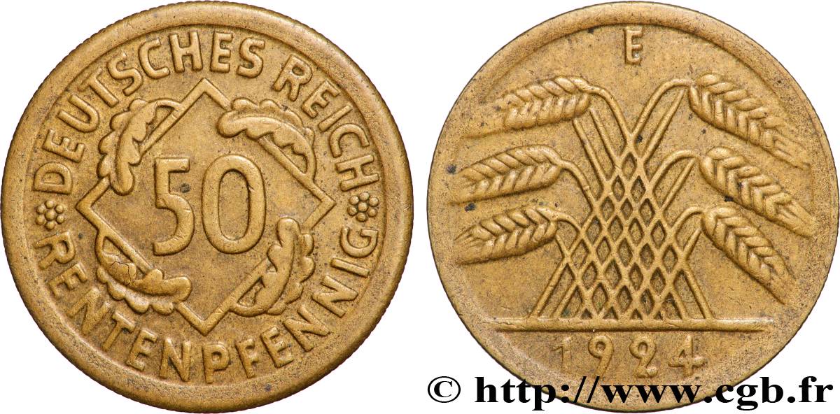 ALLEMAGNE 50 Rentenpfennig gerbe de blé 1924 Muldenhutten TTB 