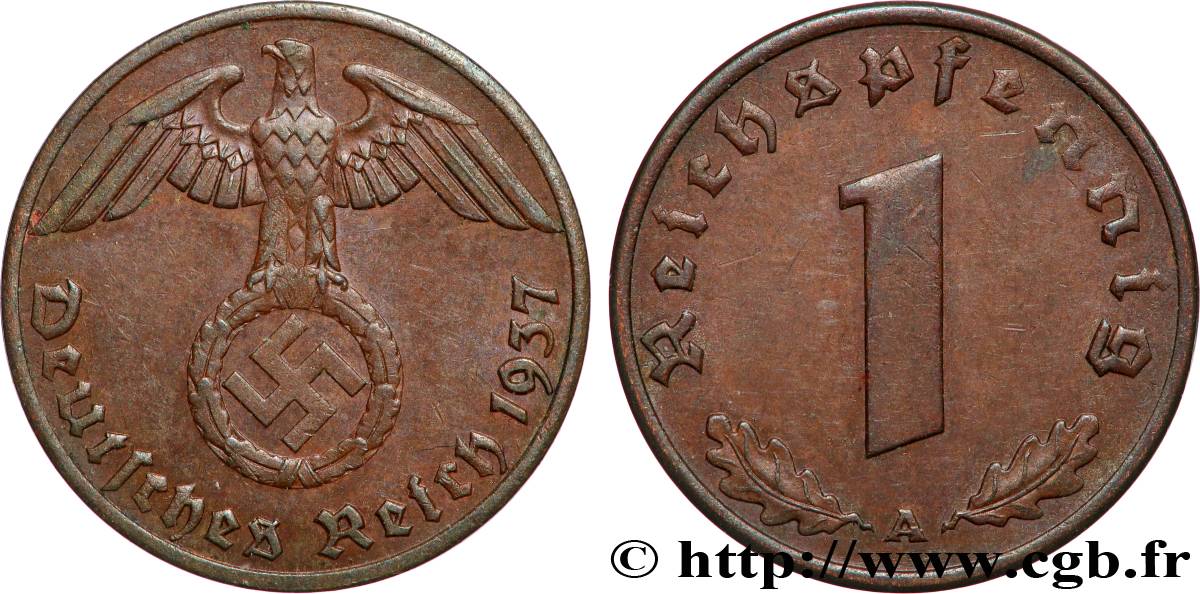 GERMANY 1 Reichspfennig 1937 Berlin AU 