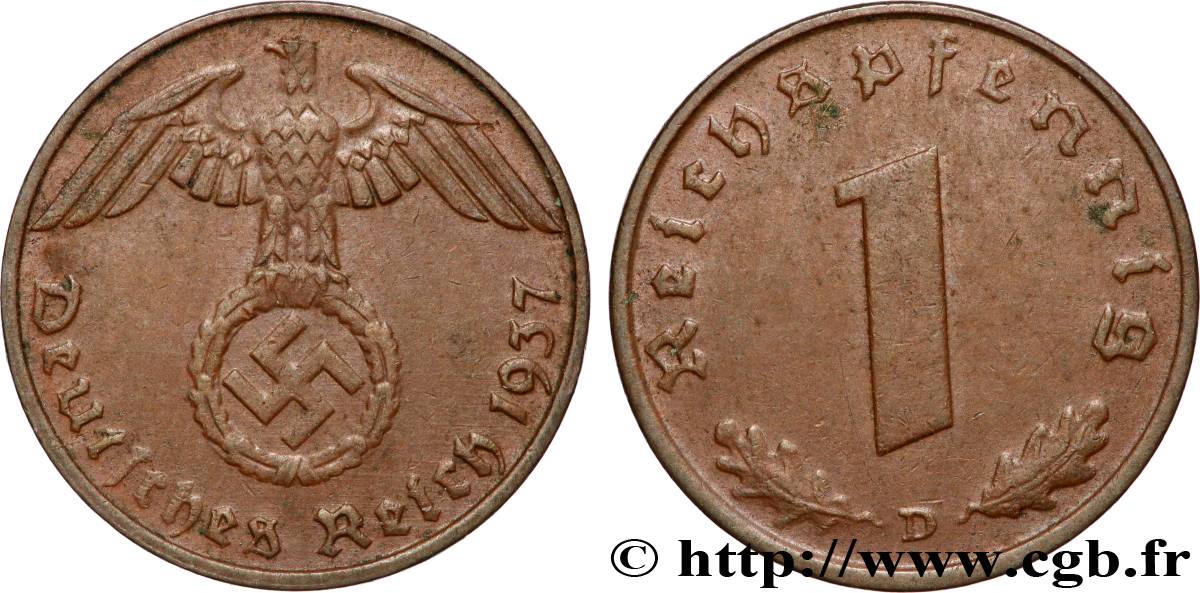 ALLEMAGNE 1 Reichspfennig aigle et swastika 1937 Munich TTB+ 