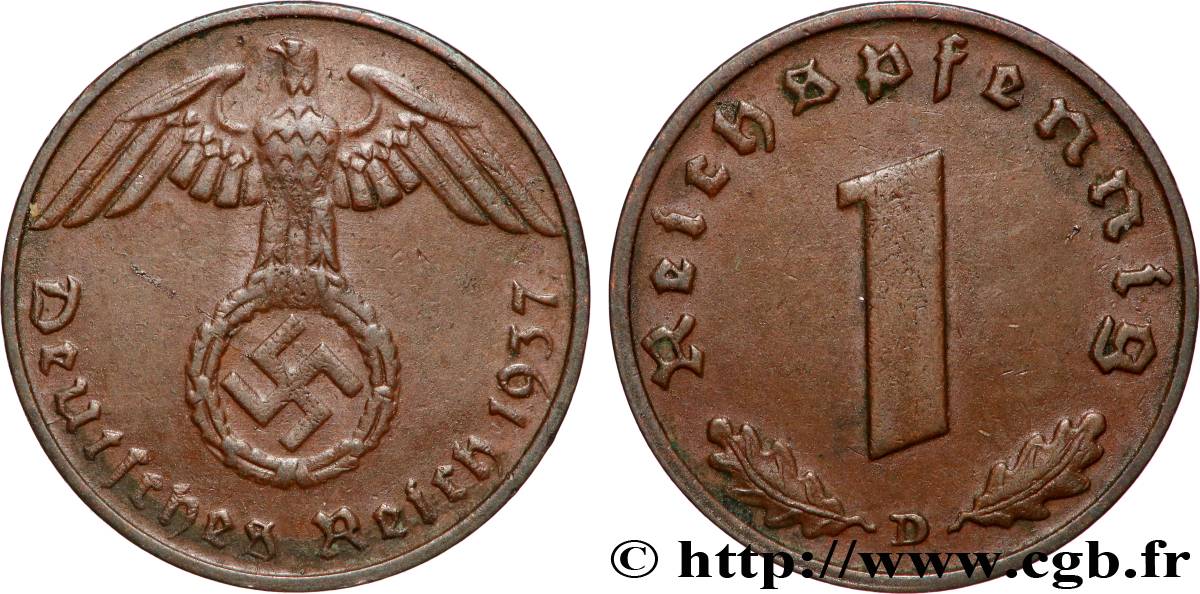 ALLEMAGNE 1 Reichspfennig aigle et swastika 1937 Munich TTB+ 