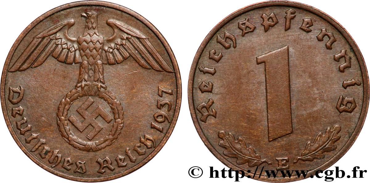 GERMANY 1 Reichspfennig aigle et swastika 1937 Muldenhütten AU 